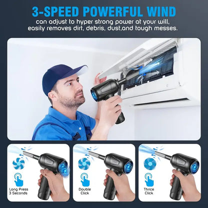 Rechargeable 4-in-1 Compressed Air Duster with 91000RPM  Adjustable Speed and 6000mAh Power